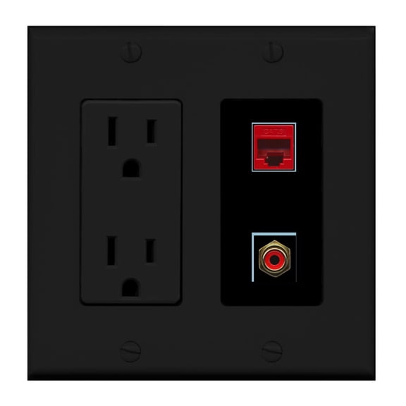 Ultra Spec Cables 2 Port Custom Keystone Wall Plate w/DecorZ Power Outlet Black
