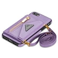 thumbnail image 4 of Dteck Card Holder Wallet Zipper Back Case for iPhone SE 2022 4.7-inch,iPhone 8/7 Shockproof Rubber Hybrid Leather Kickstand iPhone SE 2nd Gen 2020 Cover with Cross Body Shoulder Strap,Purple, 4 of 8