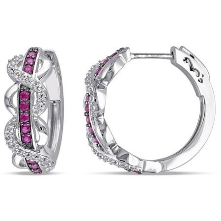 Tangelo 4/5 Carat T.G.W. Created Ruby and Created White Sapphire Sterling Silver Infinity Hoop Earrings