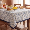 thumbnail image 4 of MeyJey 60”x84” Tablecloths for Rectangle Tables, Waterproof Linen Cotton Farmhouse Table Cloths with Tassel for Kitchen Dining, Blue, 4 of 10