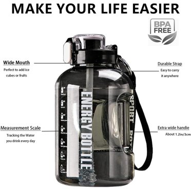 1 Gallon (128oz) Motivational Sports Water Bottle With Time Marker - BPA-Free