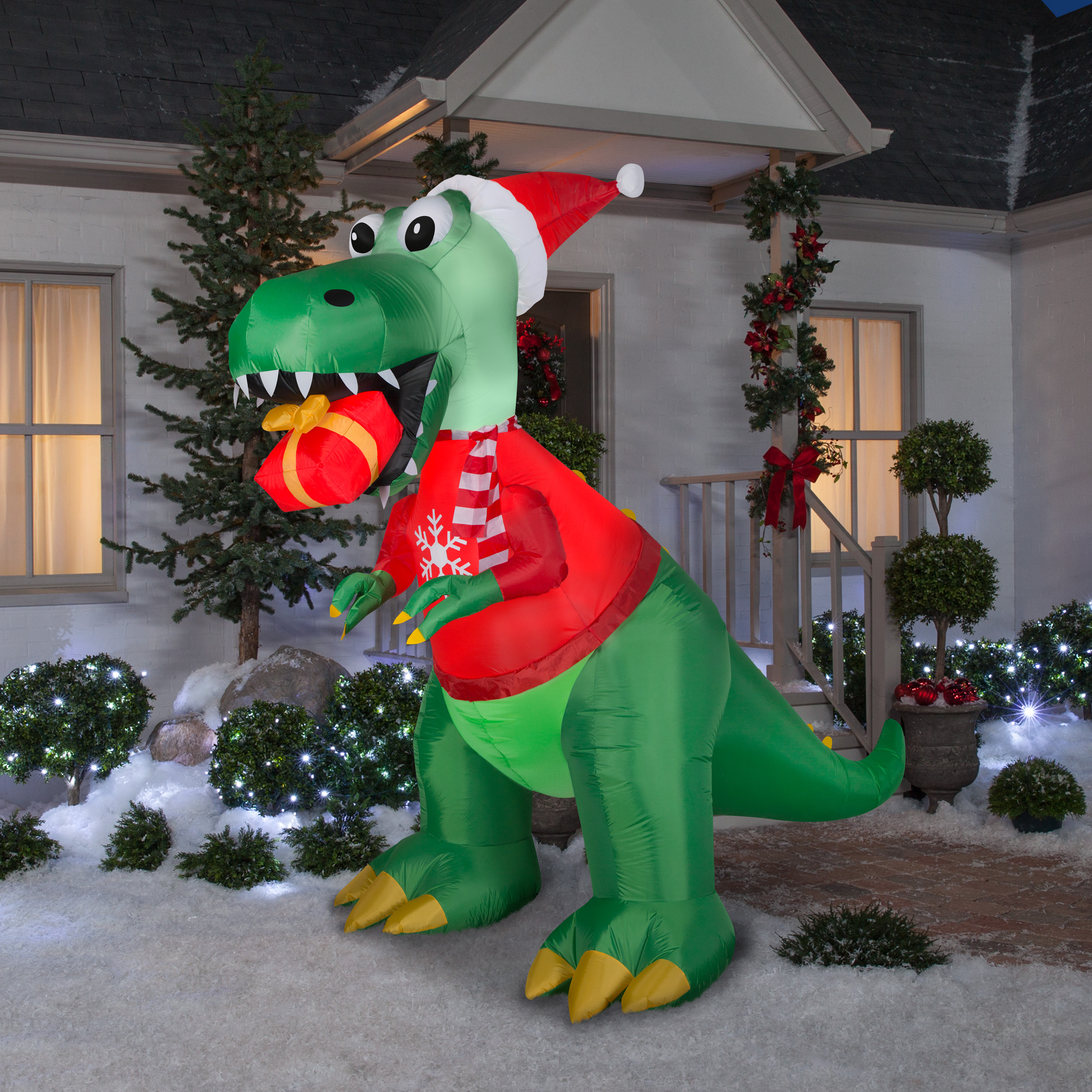 Gemmy Christmas Airblown Inflatable T Rex w/Gift, 7.5 ft Tall, Green ...
