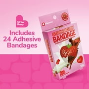 BioSwiss Bandages, Strawberry Shaped Self Adhesive Bandages, Latex Free Sterile Wound Care, Fun First Aid Kit Supplies for Kids and Adults, 24 Count