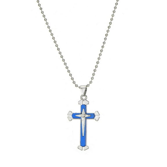 Misterolina Cross Necklace Stainless Steel Mens Pendant Necklace Ball Polished Chain