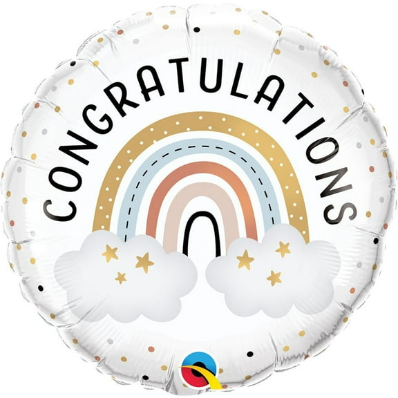 18 inch Congratulations Boho Rainbow Qualatex Foil Mylar Balloon - Party Supplies Decorations