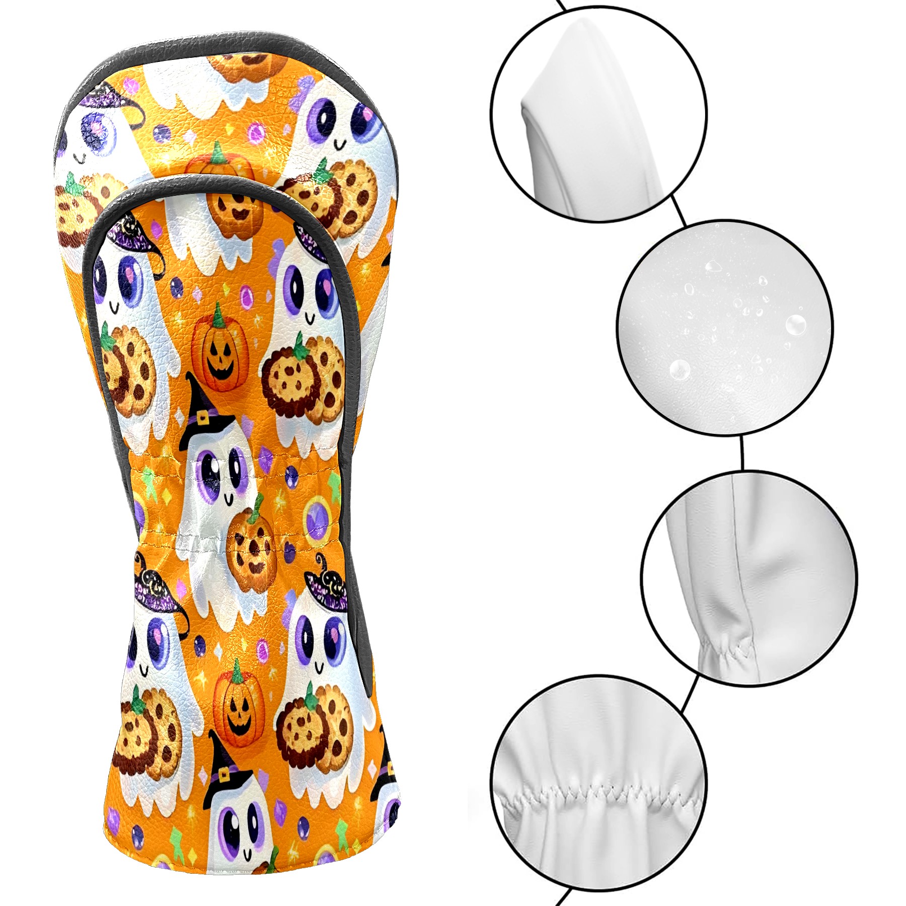 Golf Club Covers, Orange GhostCookie Premium PU Leather Driver Hybrid Putter Head Covers with Velvet Lining, Waterproof Golf Gifts for Men Women