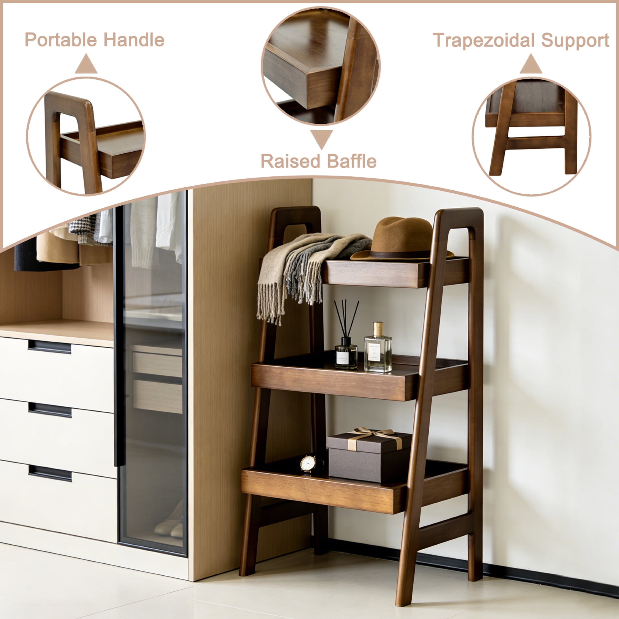 3-Tier Ladder Shelf,Small Freestanding Bookshelf Wood Side Table with Open Storage,Space-Saving for Living Room/Bedroom/Study