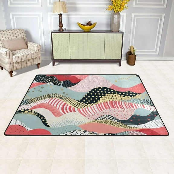 Stripe Stitch Pattern Boho Area Rug Washable 72 x 48 Floor Carpet Mat Non Slip for Bedroom Living Room Kids Room Home Decor