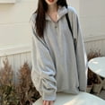 thumbnail image 6 of Turn-Down Collar Zipper V-Neck Mid-length Pullover Sweatshirt Autumn Solid Color Long Sleeve Sweatshirt Jumper Daily Clothing, 6 of 7