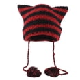 thumbnail image 6 of Crochet Stripe Pattern Ear Hat with Pom Pom Winter Knitted Hat Winter Christmas Presents for Students Teenagers, 6 of 6