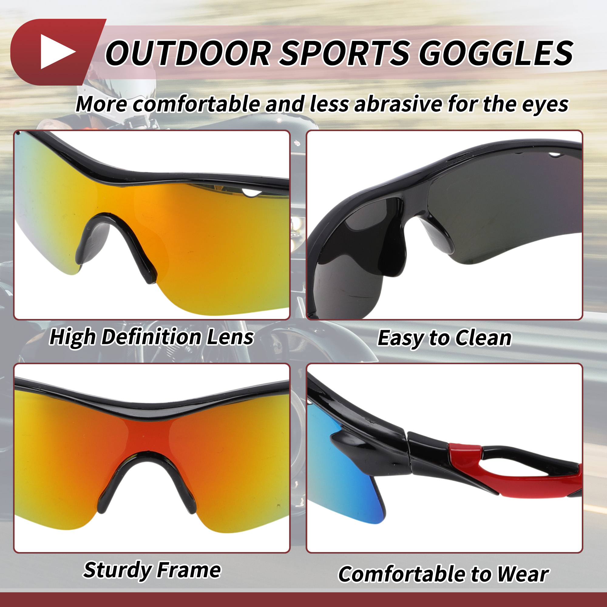 Unique Bargains 1 Set Motorcycle Riding Goggles PC Tri-acetel Cellulose Outdoor Sports Sunglasses for Motocross Dirt Bike ATV Purple Silver Tone Lens Red Black Frame