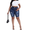 thumbnail image 5 of Gocolloa Womens Plus Size Jean Shorts Stretchy High Waisted Ripped Roll Hem Denim Bermuda Shorts 10" Inseam Dark Blue 16W, 5 of 5