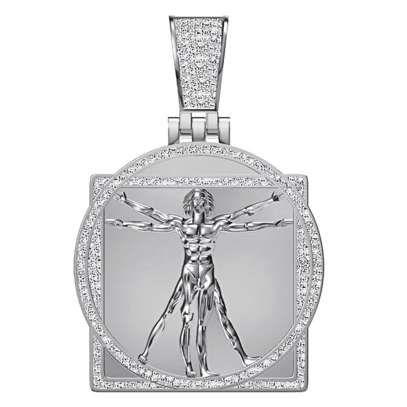 Real Genuine Diamond 0.85 Cwt. Vitruvian Man Leonardo da Vinci Charm Pendant 2''