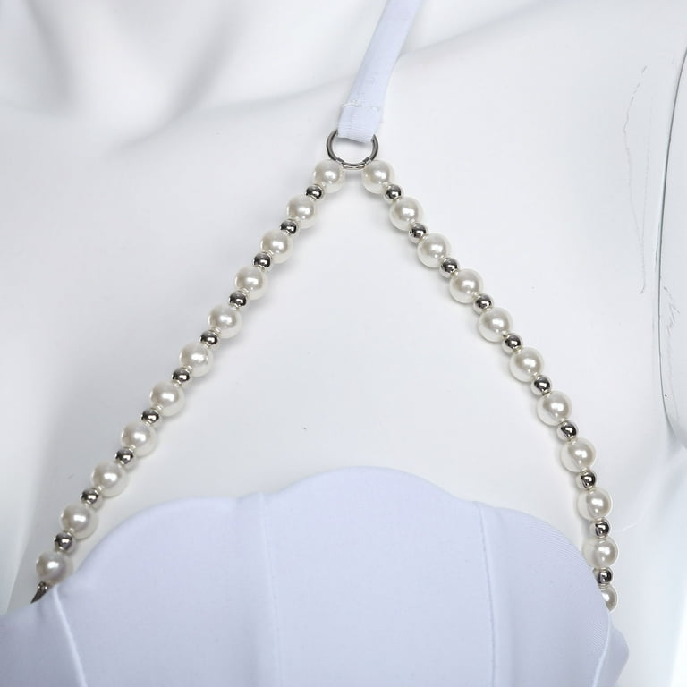 Zaldita Womens Mermaid Shell Shaped Halter Neck Pearl Chains Bra