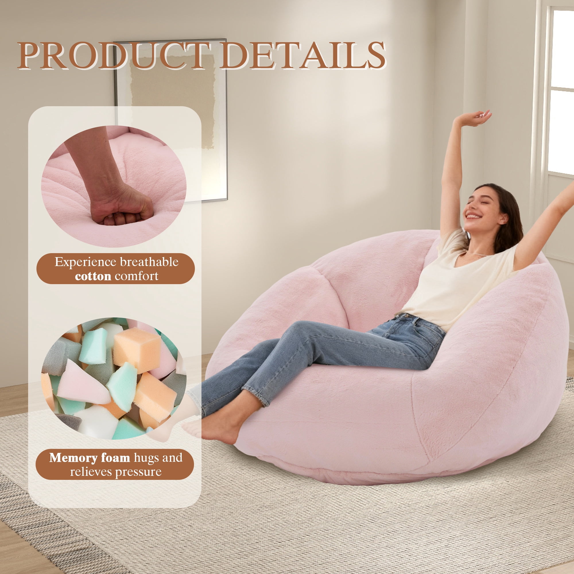 MOONMISS Oversized Bean Bag Chair for Adults,Memory Foam Lazy Sofa Chair with Soft Corduroy Cover,Comfy Floor Lounger for Living Room Bedroom Dorm