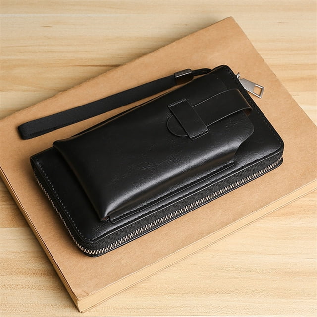 Cartera de cuero para hombre con cremallera y múltiples ranuras para tarjetas | Cartera plegable de gran capacidad con bloqueo RFID para efectivo y fichas