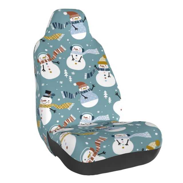 Wukai Snowflake Scarf Snowman Full Set Car Seat Covers with Soft Padding Universal Auto Front Seats Protector and Cushion Mat
