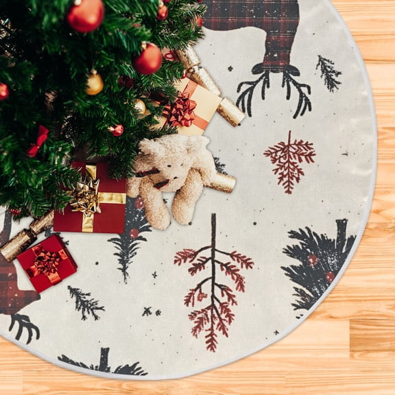 Yayeee Christmas Tree Skirt 35 inches for Xmas Tree Holiday Party Decoration, Beige Christmas Forest