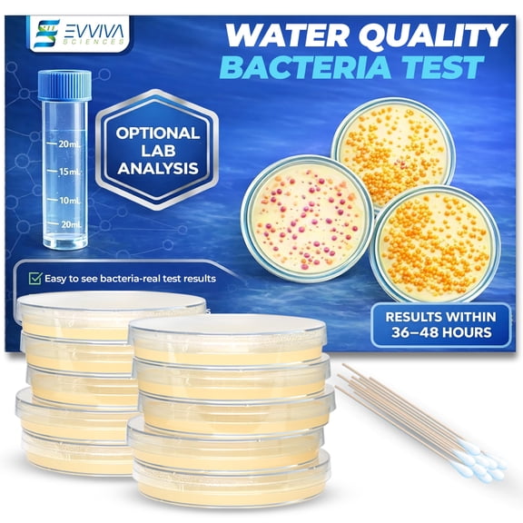 Evviva Sciences Water Bacteria Test Kit – 10 Tests for Total Bacteria, coliforms & E. coli. Lab-Ready agar Plates for Well, tap, Pool, & City Water. Fast DIY Results Optional lab Report