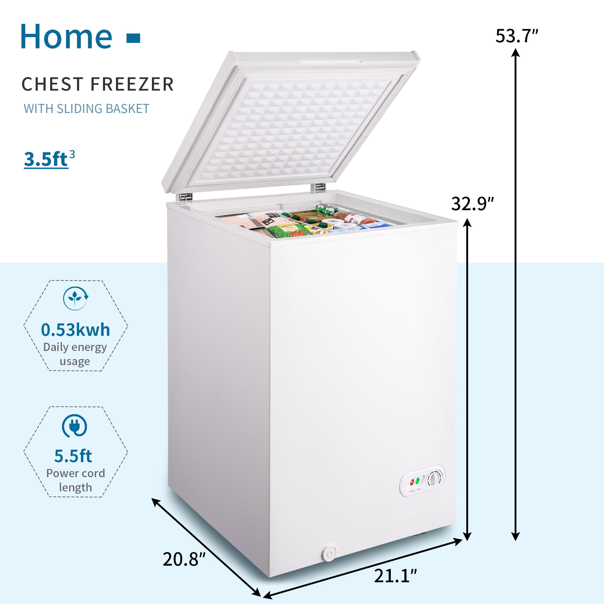 Kumo 3.5 Cubic Feet Chest Freezer Top Door Compact Space Apartment Home  Food Storage Black, 1 Unit - QFC