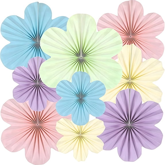 FWSA WRAPS Pastel Paper Flowers Decorations For Wall,Hanging Fans Floral Backdrop Decoration,Set of 9 Blue,Pink,Purple,Yellow