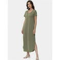 thumbnail image 3 of Women's V-Neck Casual Loose Short Sleeve Long T-Shirt Dress Split Maxi Dress with Side Pocket, 3 of 6