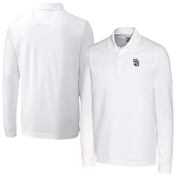 Men's Cutter & Buck White San Diego Padres Advantage DryTec Tri-Blend Long Sleeve Polo
