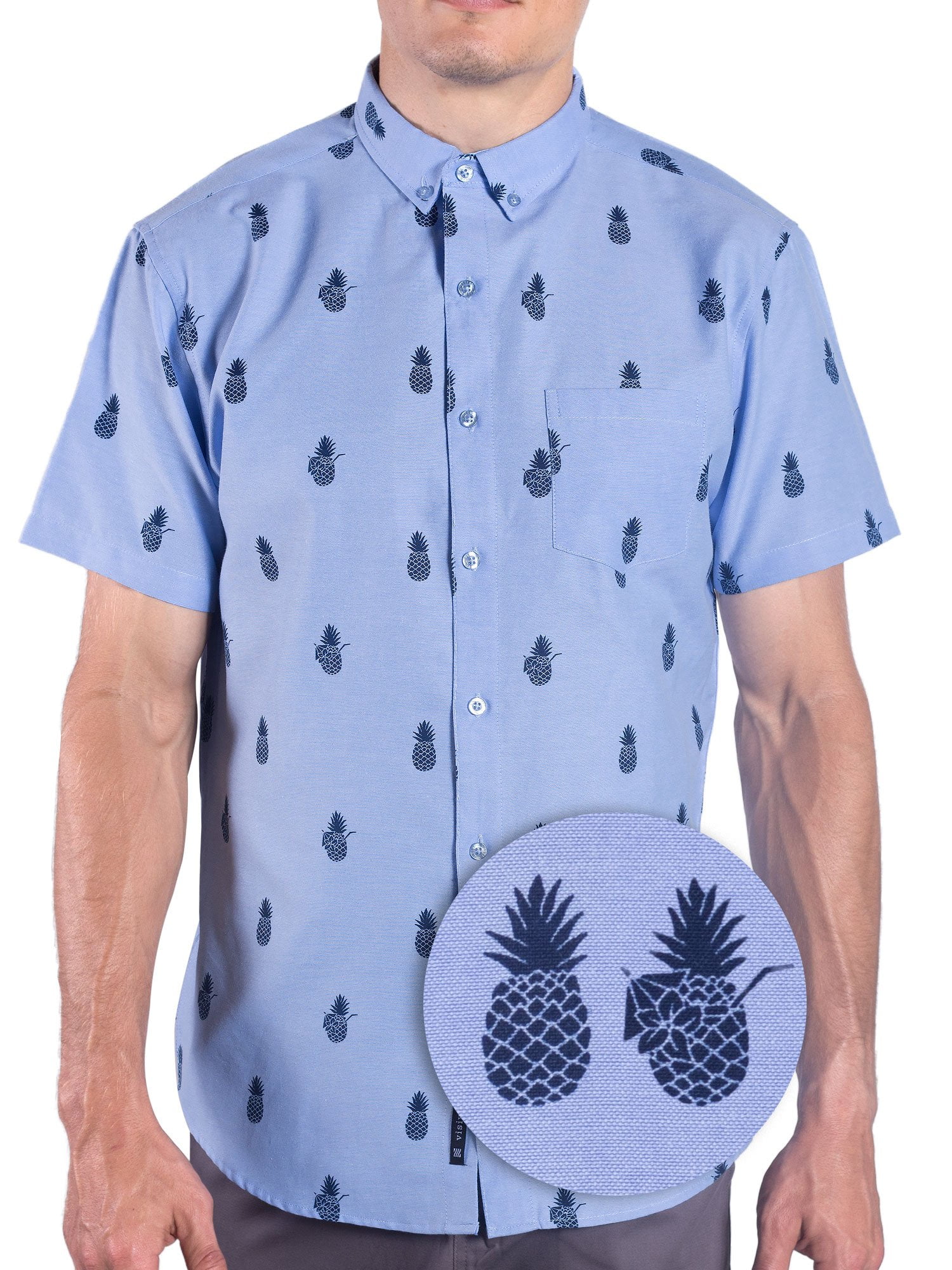 Visive Printed Hawaiian Pineapple Oxford Short Sleeve Button Up Shirt S 4XL
