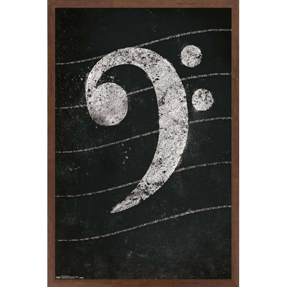 Bass Clef - Chalk Wall Poster, 14.725" x 22.375", Framed