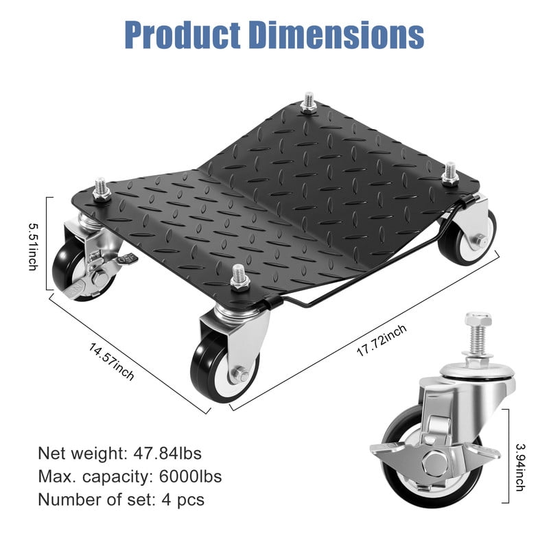 Gianna Car Dolly Set of 4, 6000 lbs Moving Dolly Wheel Dolly Car Tire Stake Set Heavy-Duty Car Tire Cart with Brakes for Vehicle, Cars, Trucks, Trailers, Motorcycles, and Boats