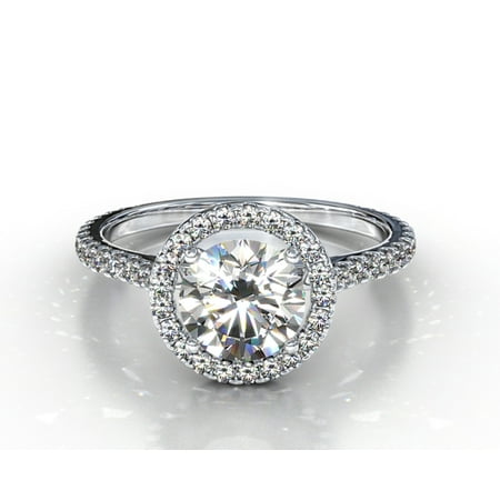 0.76 Carat Weight Halo Round Brilliant Diamond Engagement Ring - 14K White
