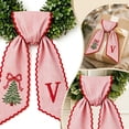thumbnail image 2 of Christmas Wreath Sash, Winter Xmas Tree Letter Embroidery Pink Striped Fabric Satin Ribbon for Front Door Holiday Decoration, 2 of 7