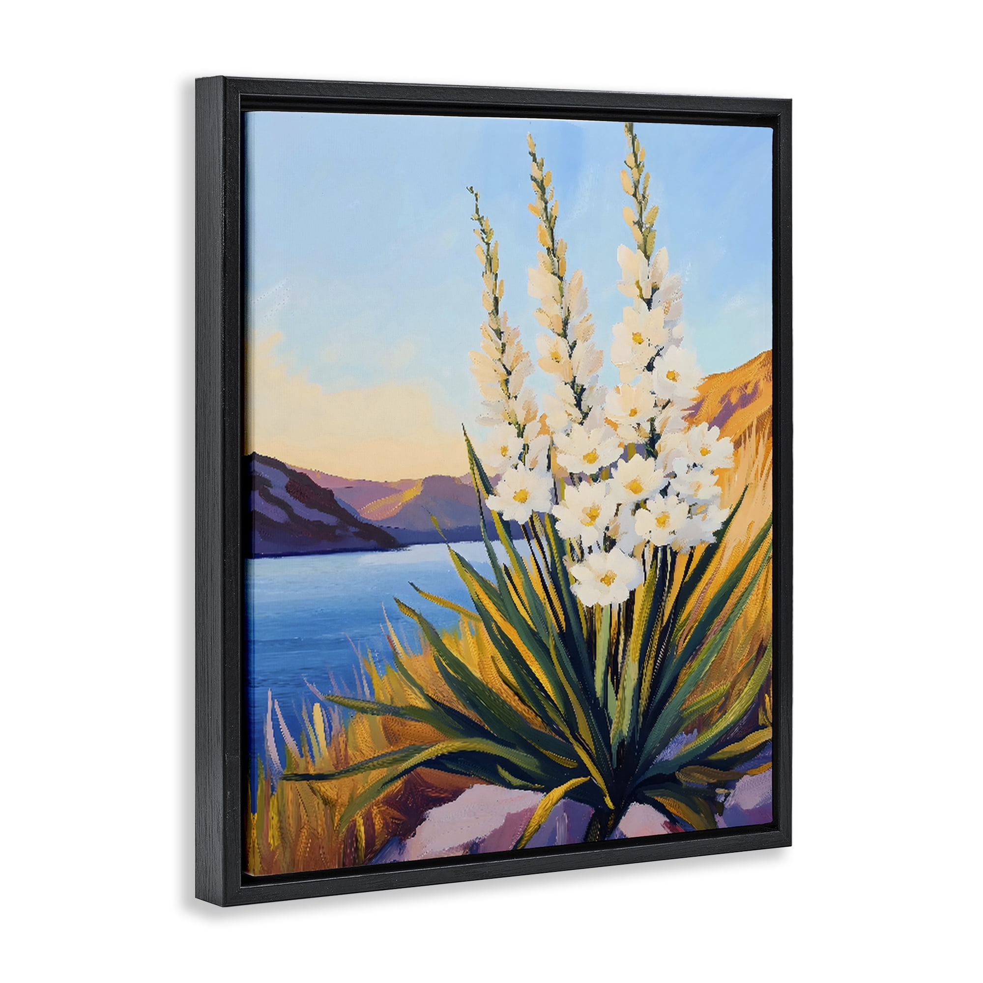 Stupell Industries Yucca in Bloom By The Lake Black Framed Floater Canvas Wall Art, design by The Prints Vibe