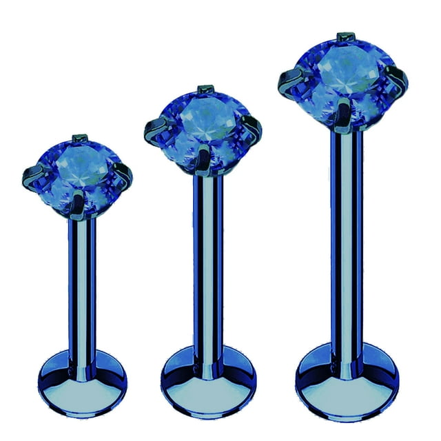 BodyJ4You 3PC Labret Stud Tragus Earring Set 16G Blue Steel Blue Crystal Helix Lip Cartilage