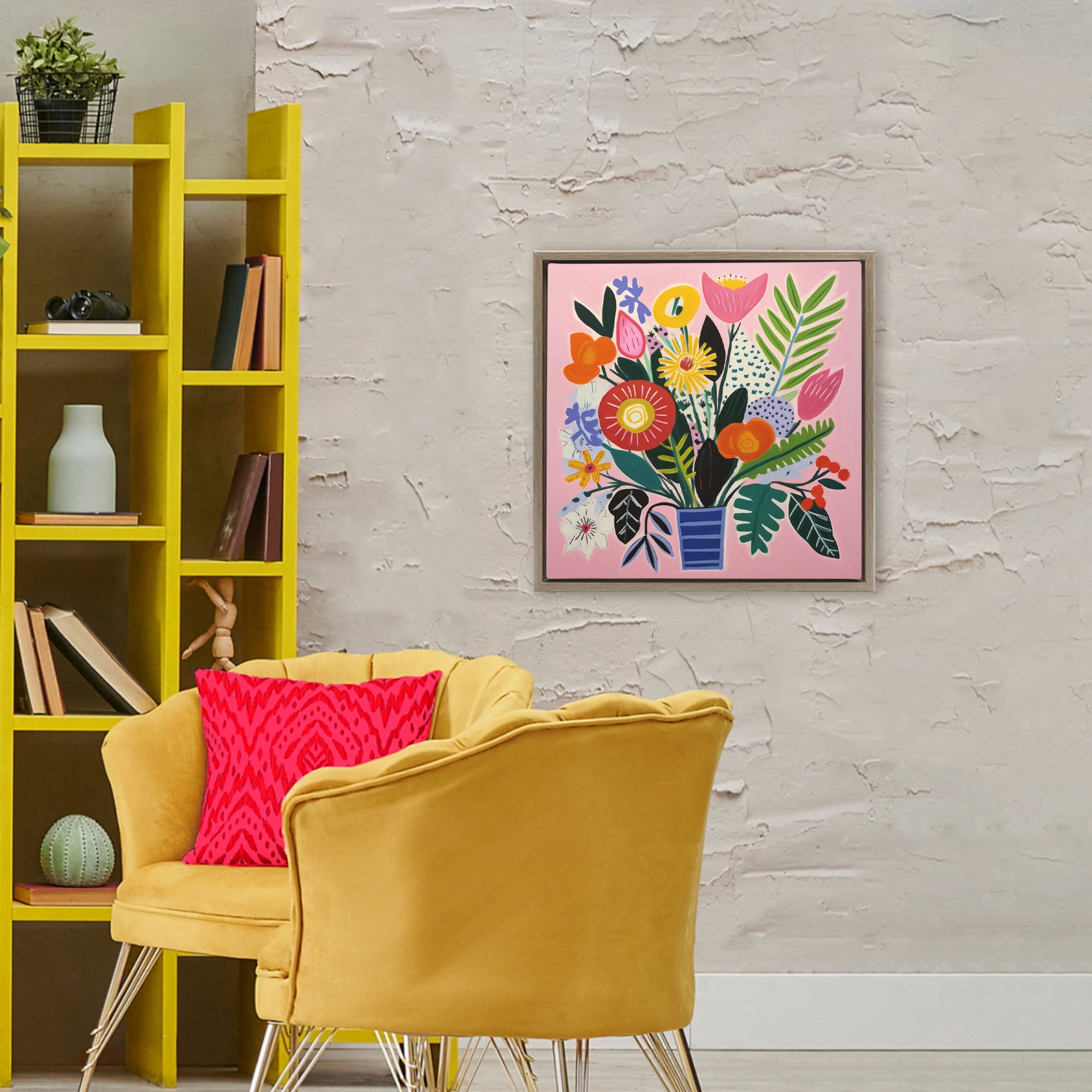 Stupell Industries Floral Flourish Summer Bouquet Brown Framed Floater Canvas Wall Art, design by Lazar Studio