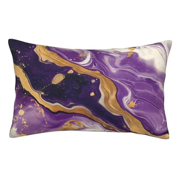 Fotbe Purple Gold Marble Swirls Funda de Almohada Decorativa Estilo Occidental, Lujo en Algodón, Fundas para Almohadas King, Cojín Estampado para Decoración del Hogar-14"x20"