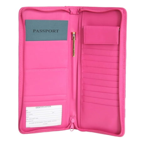 Royce Leather Zippered Travel Document Passport Case & Card Wallet