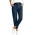 thumbnail image 6 of Hueook Womens Golf Pants Lounge Work S High Waisted Straight Leg Cotton and Linen Pants with Flared Casual Point Pocket Pants Navy 3X, 6 of 8