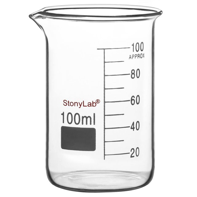StonyLab 100ml Borosilicate Glass Beaker, Low Form Griffin Measuring Cup with Spout, Heat Resistant, 1 Pack