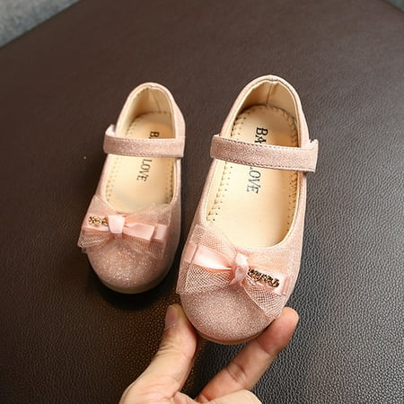 

Toddler Infant Kids Girl Lace Butterfly-Knot Bling Single Princess Leather Shoes Fragarn