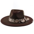 thumbnail image 2 of Big Wide Brim Boho Western Hat for Women and Men - Felt Rancher Fedora Panama Hat with 4 inches Flat Brim Cowboy Hat, 2 of 6