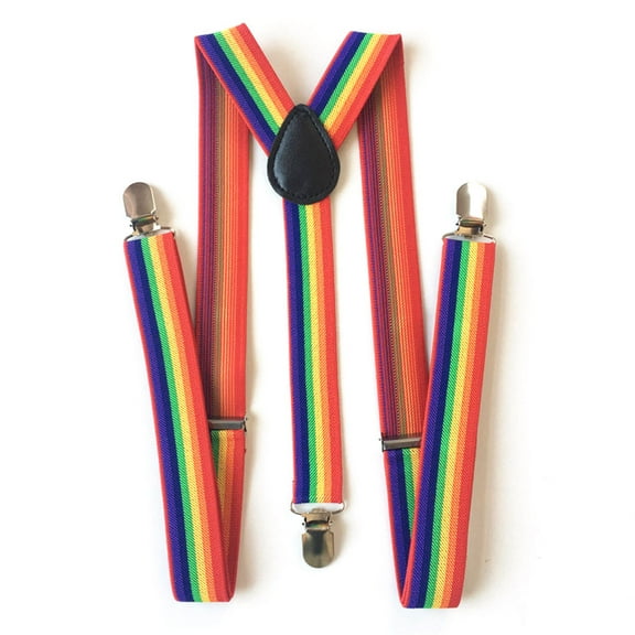 Necvior Colorful Striped Strap Rainbow Bib Pants Straps Clip Unisex Suspenders Buc