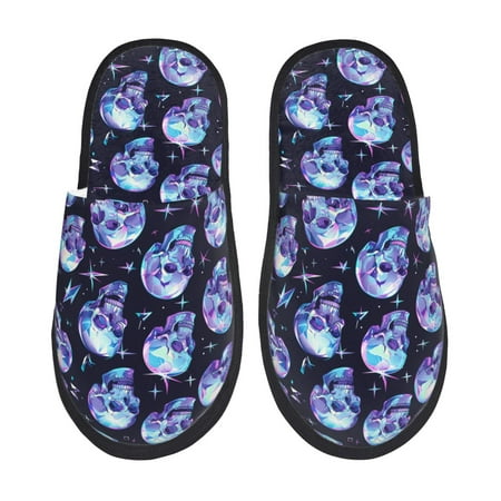 

House Slippers for Women and Men crystal Skull Comfy Fuzzy Bedroom Slippers Furry Home Shoes for Indoor Outdoor