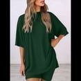 thumbnail image 4 of Traje Casual de Dos Piezas para Mujer, Camisa Holgada de Verano, Pantalones Cortos de Ciclismo, Ropa de Viaje para el Aeropuerto. Verde Oscuro L, 4 of 8