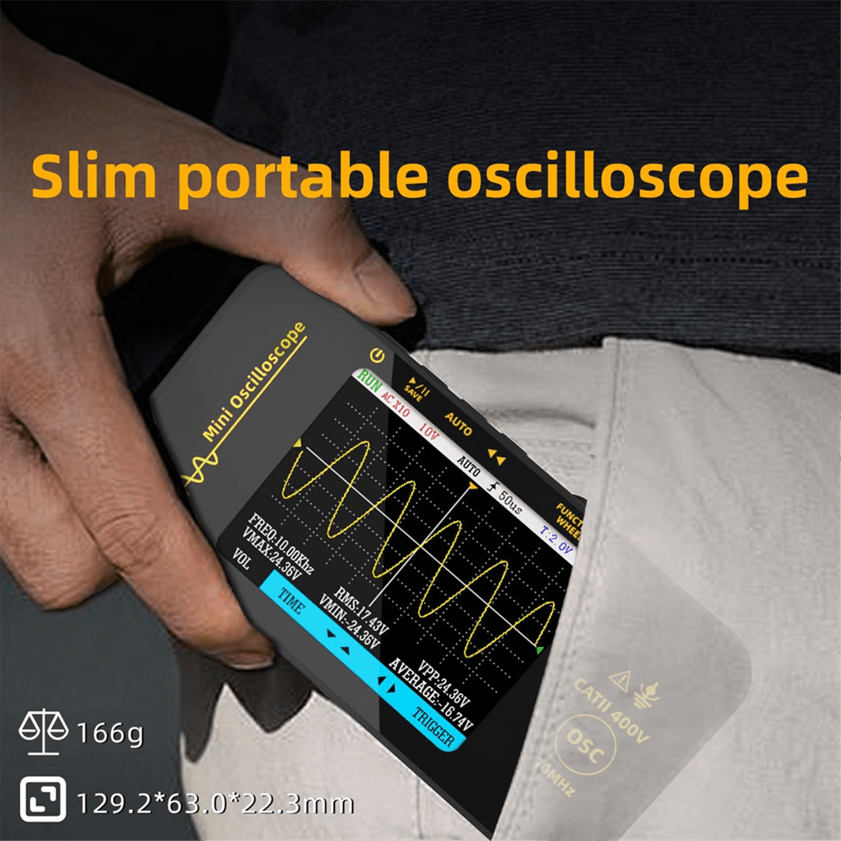 Handheld Oscilloscope 3.2Inch TFT Display 10MHz Bandwidth Automotive Oscilloscope 48MSa/S Sampling Rate Trigger Function