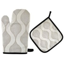 Yayeee Oven Mitts and Pot Holder Set of 4 Heat Resistant Kitchen Gloves Baking Hot Pad, Light Gray Pattern
