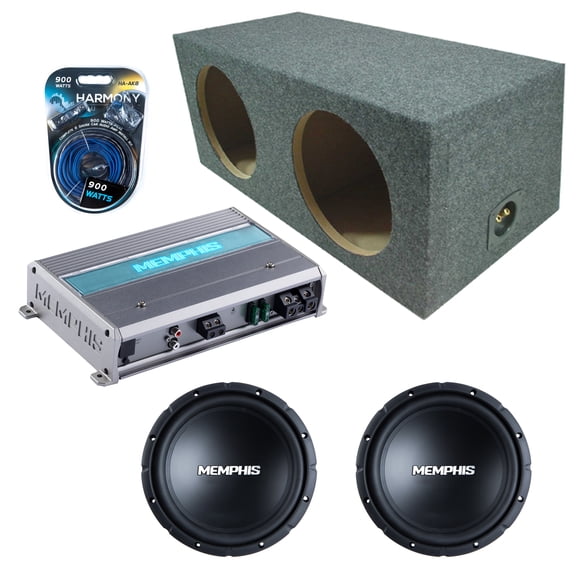 Rear Angle Sealed Dual Enclosure w/ SRX1044 10" 500W RMS Sub, MXA600.1M 600W Amplifier, 8GA Amp Kit