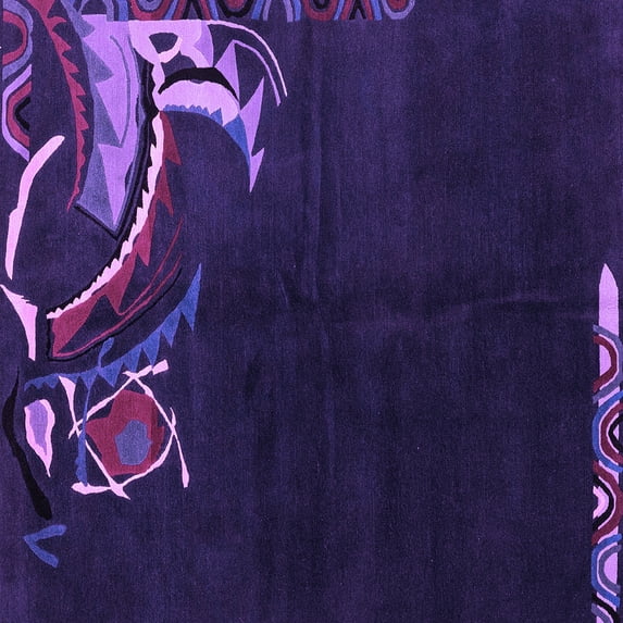 Ahgly Company Indoor Square Oriental Purple Asian Inspired Area Rugs, 7' Square