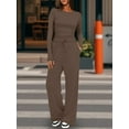 thumbnail image 6 of Women'S 2 Piece Sets Fall Outfits Long Sleeve Wide Leg Tracksuits Casual Lounge Set Matching Sets Coffee Brown XS, 6 of 7