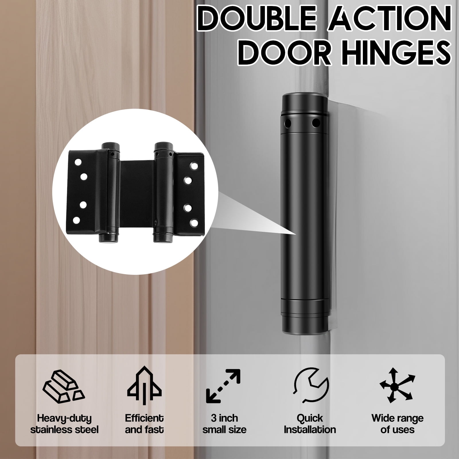 4Pcs Double Action Spring Hinges Heavy Duty Stainless Steel Swinging Door Hinge Self Closing Saloon Door Hinges Adjustable Cafe Door Hinge Spring Door Hinges for Cafe Saloon Door